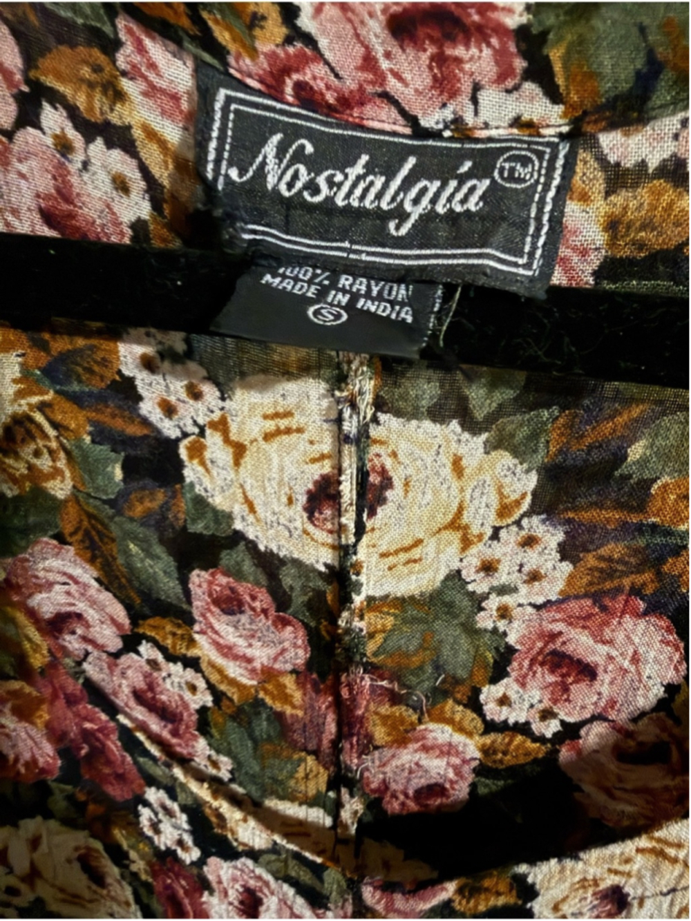 Vintage 90s Nostalgia Black Maxi Dress with Pink and Cream Floral Print - Picture 5 of 5